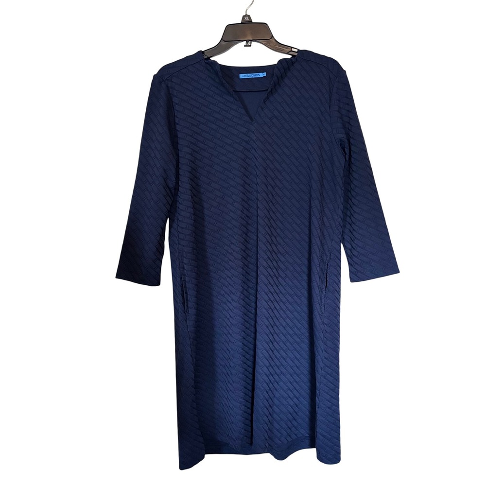 J. McLaughlin Women's Octavia‎ Dress Medium Geometric Jacquard Texture Navy